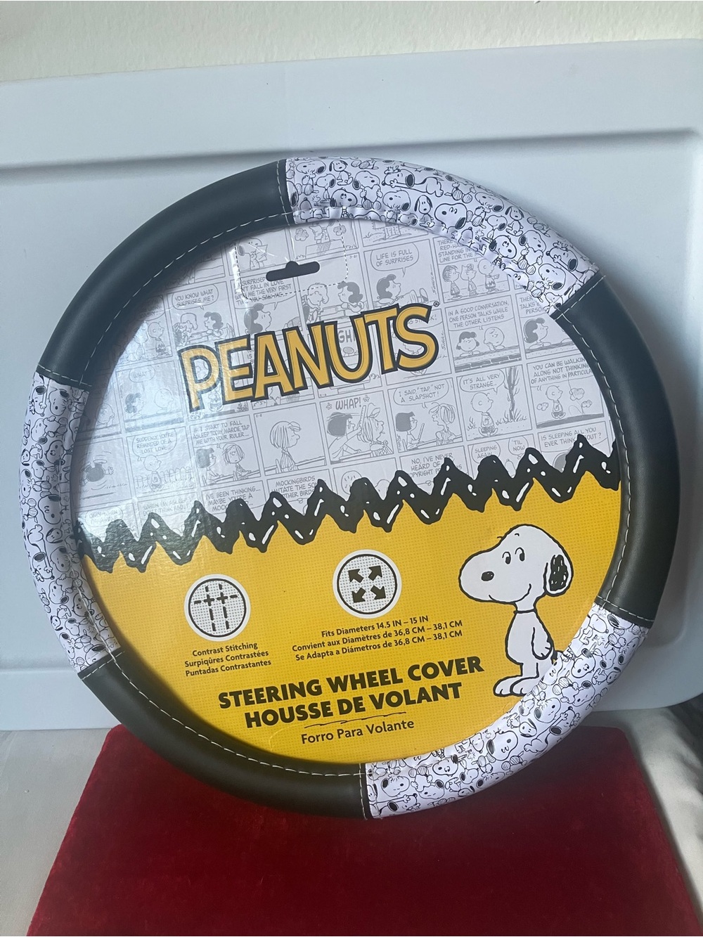 Snoopy Peanuts Steering Wheel Cover Color White & Black 14.5”-15” New